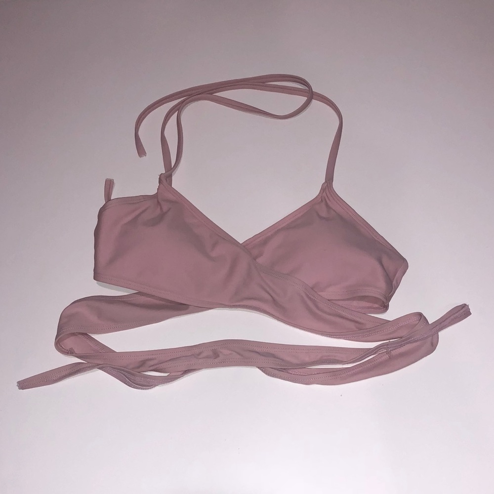 Pink wrap bathing suit + bottoms